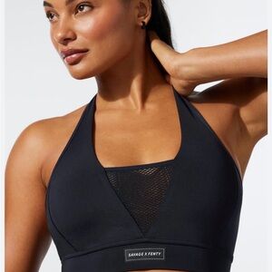 Savage X Fenty Women's Black Mesh Halter Sports Bra